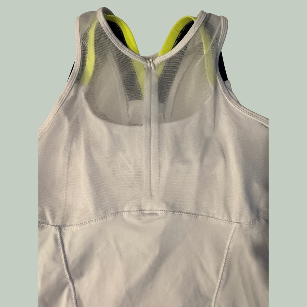 Lucky in Love Womens Tennis Tank Top White Neon Yellow Mesh Shelf Bra XS‎ 0-2